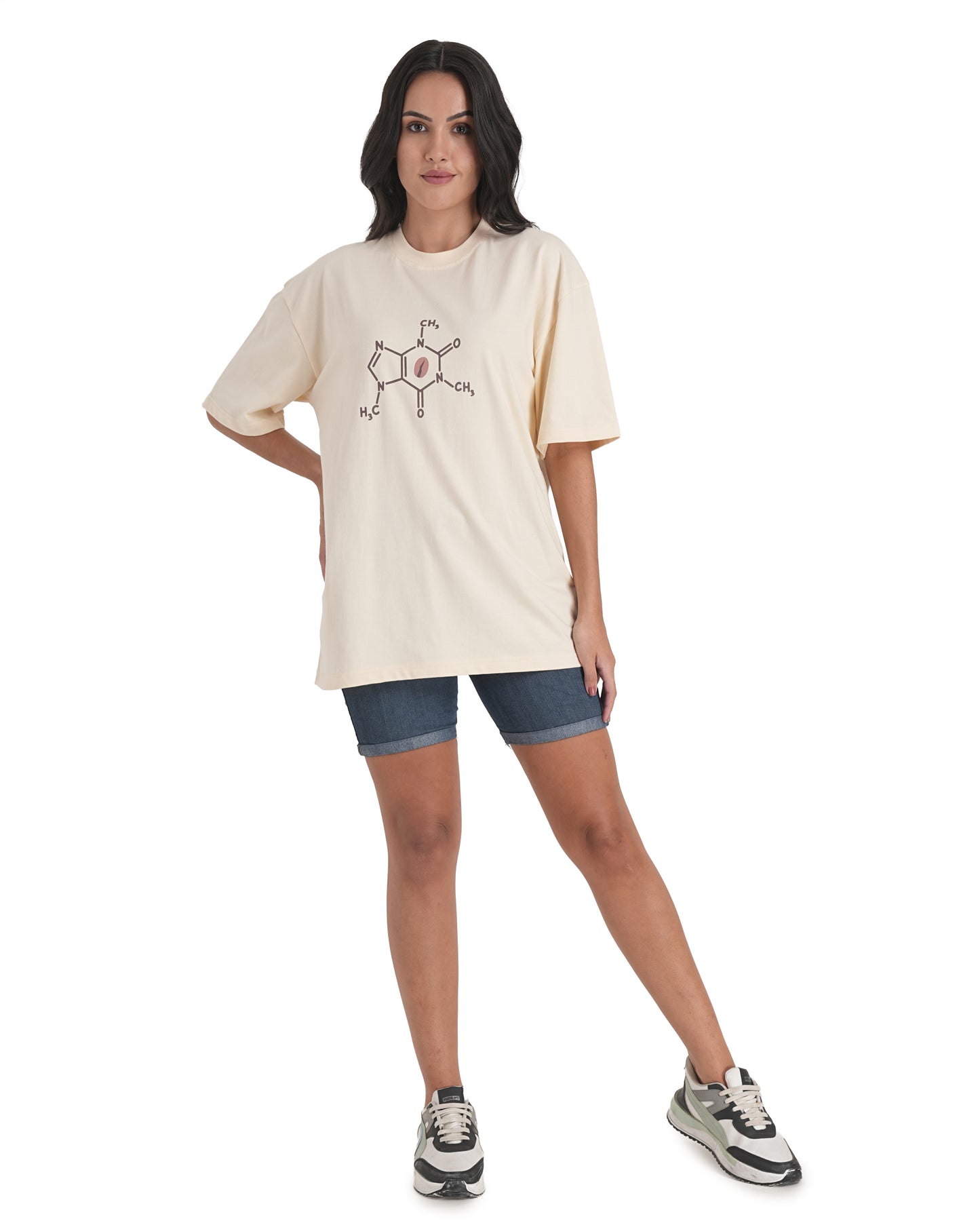Caffeine Code Oversized Tee With Bold Black Graphic
