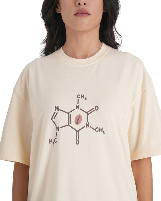 Caffeine Code Oversized Tee With Bold Black Graphic