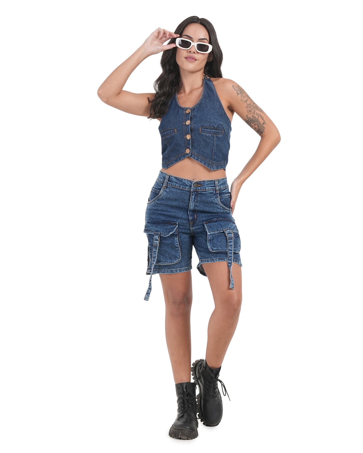 Chic Denim Halter Crop Top