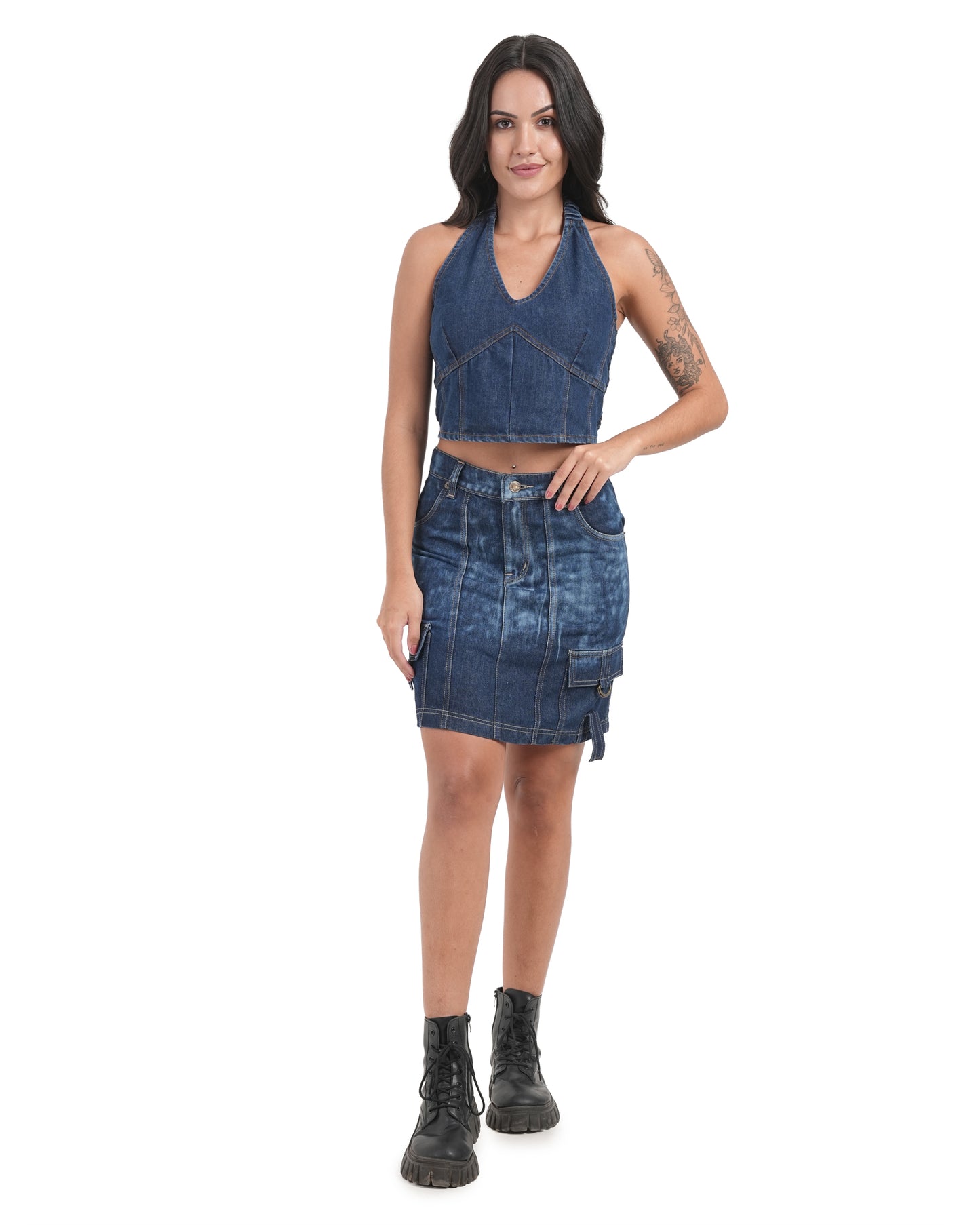 Utility Style Denim Mini Skirt