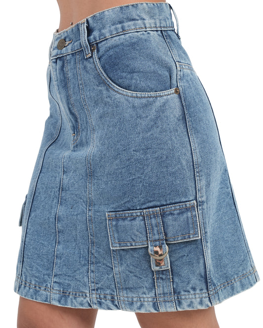 Vintage Wash Utility Denim Mini Skirt