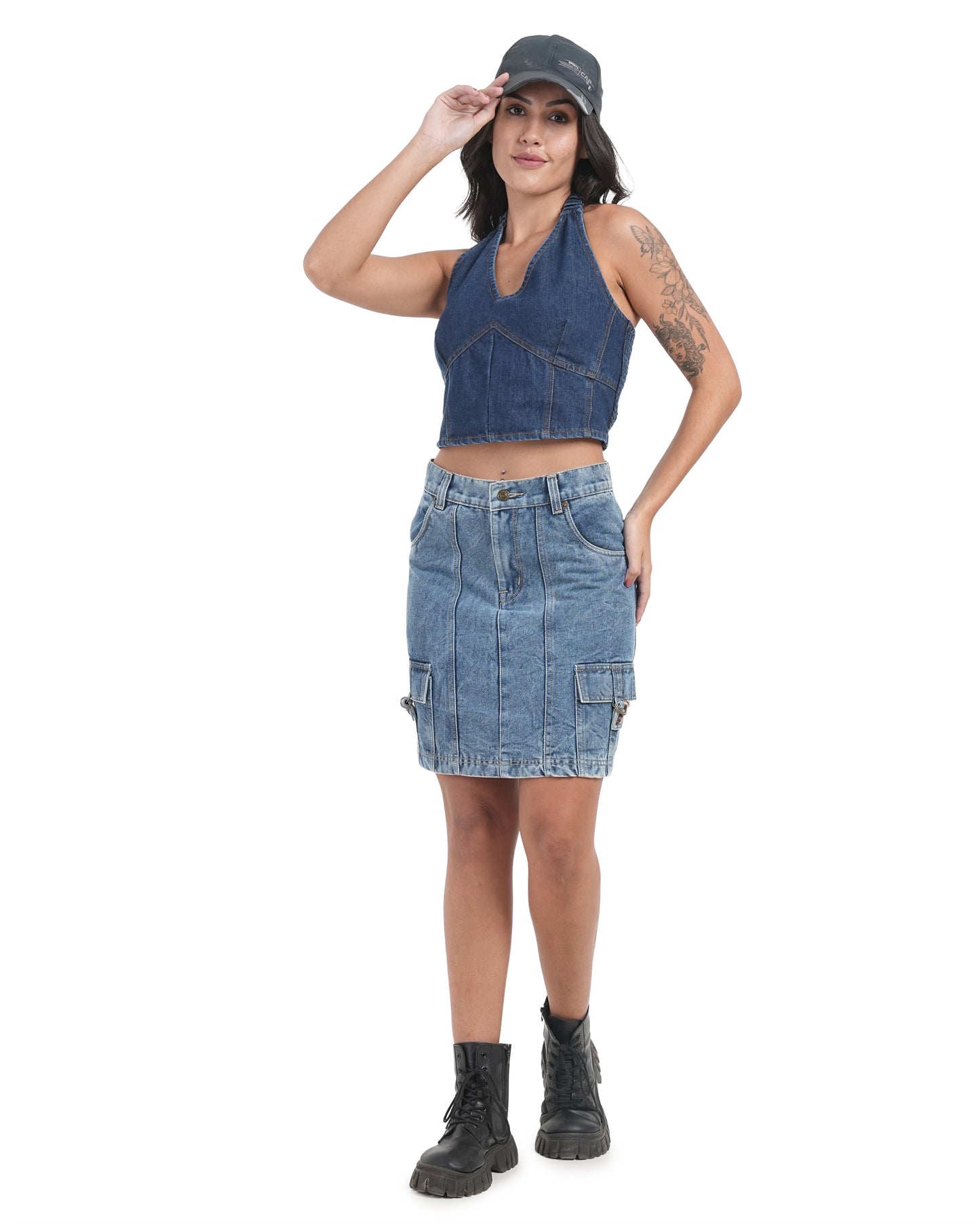 Vintage Wash Utility Denim Mini Skirt