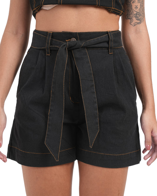 High-Waist Tie-Up Denim Shorts