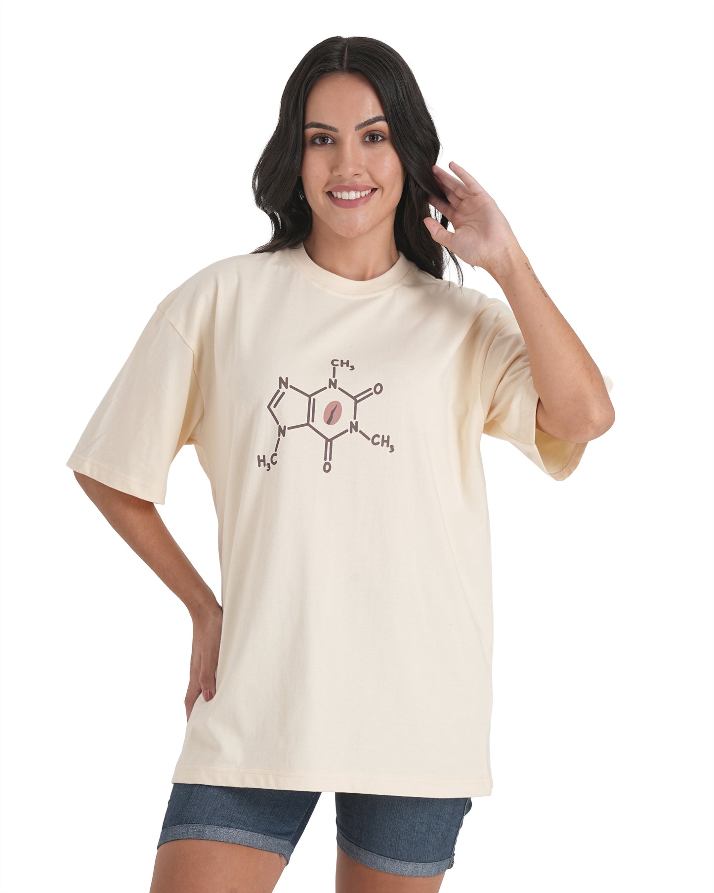 Caffeine Code Oversized Tee With Bold Black Graphic