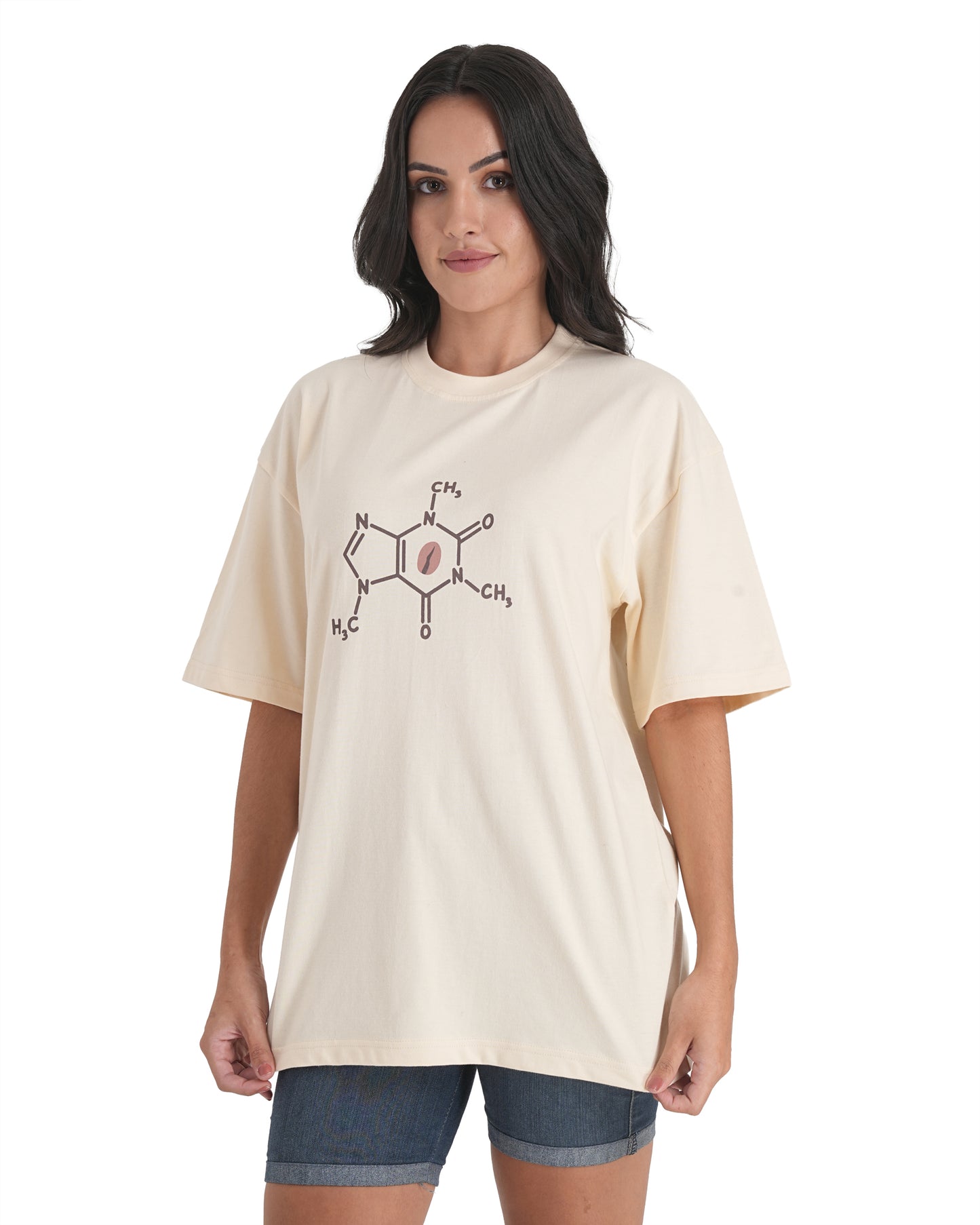 Caffeine Code Oversized Tee With Bold Black Graphic