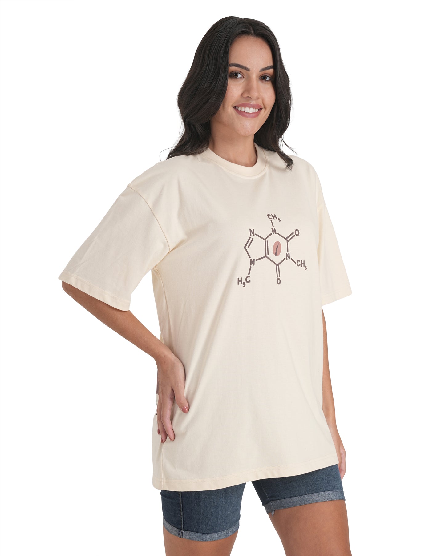 Caffeine Code Oversized Tee With Bold Black Graphic