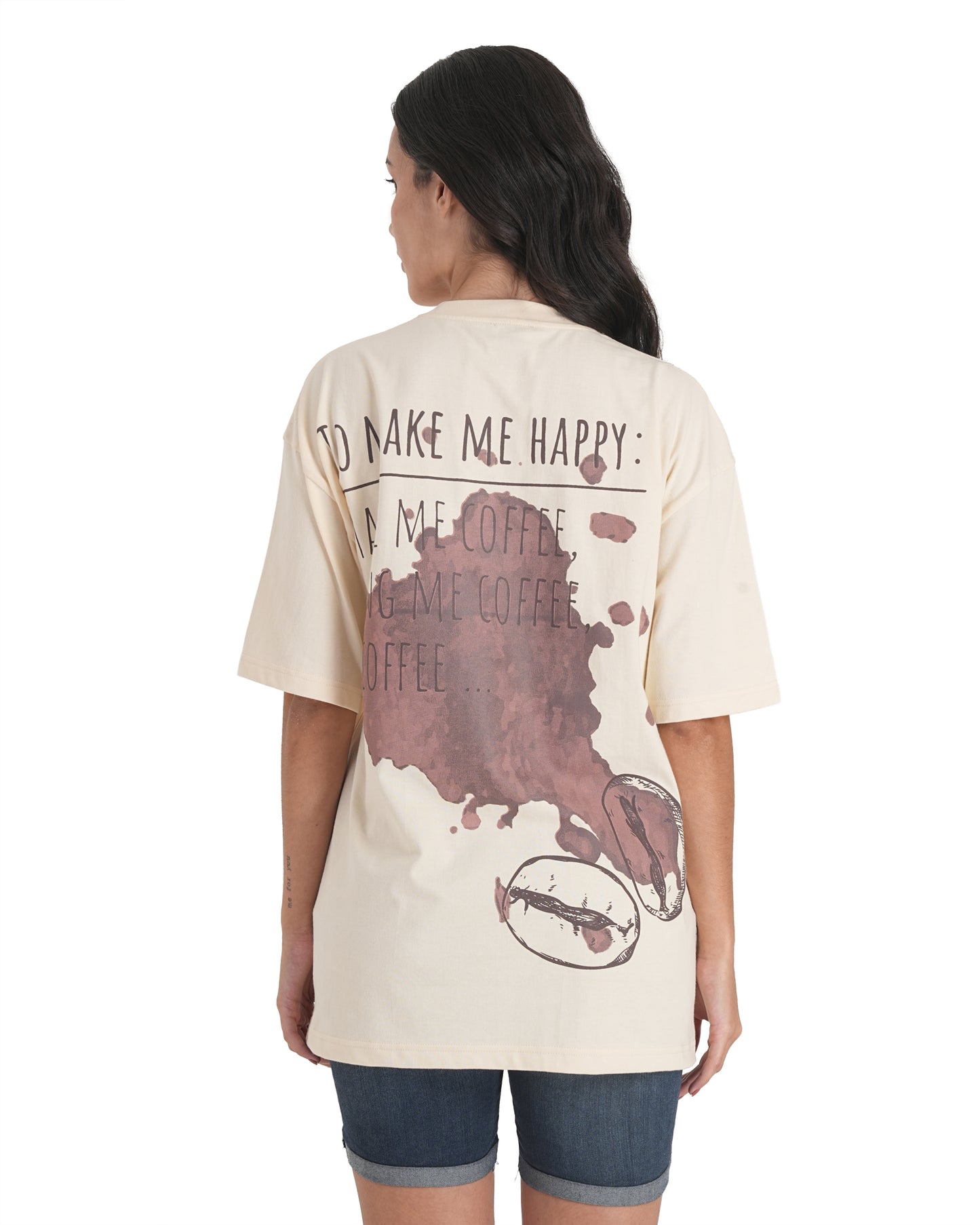 Caffeine Code Oversized Tee With Bold Black Graphic