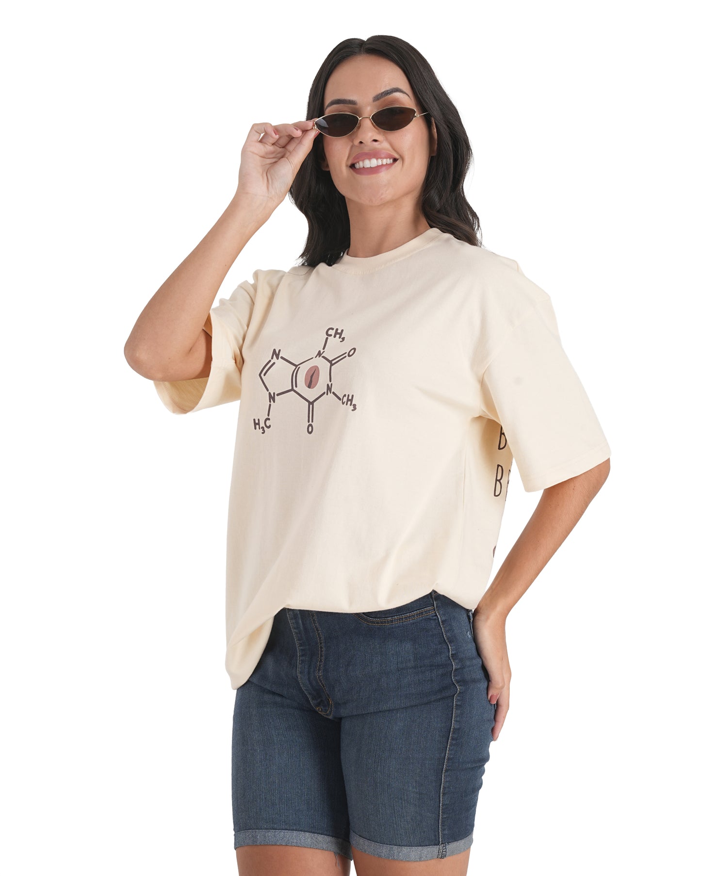 Caffeine Code Oversized Tee With Bold Black Graphic