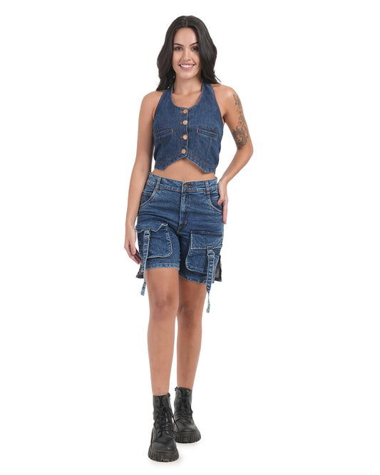Chic Denim Halter Crop Top