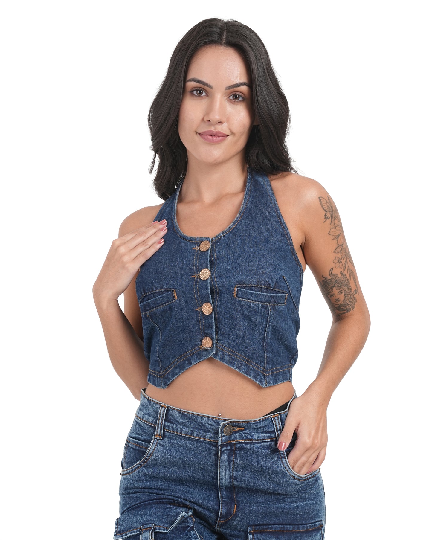 Chic Denim Halter Crop Top