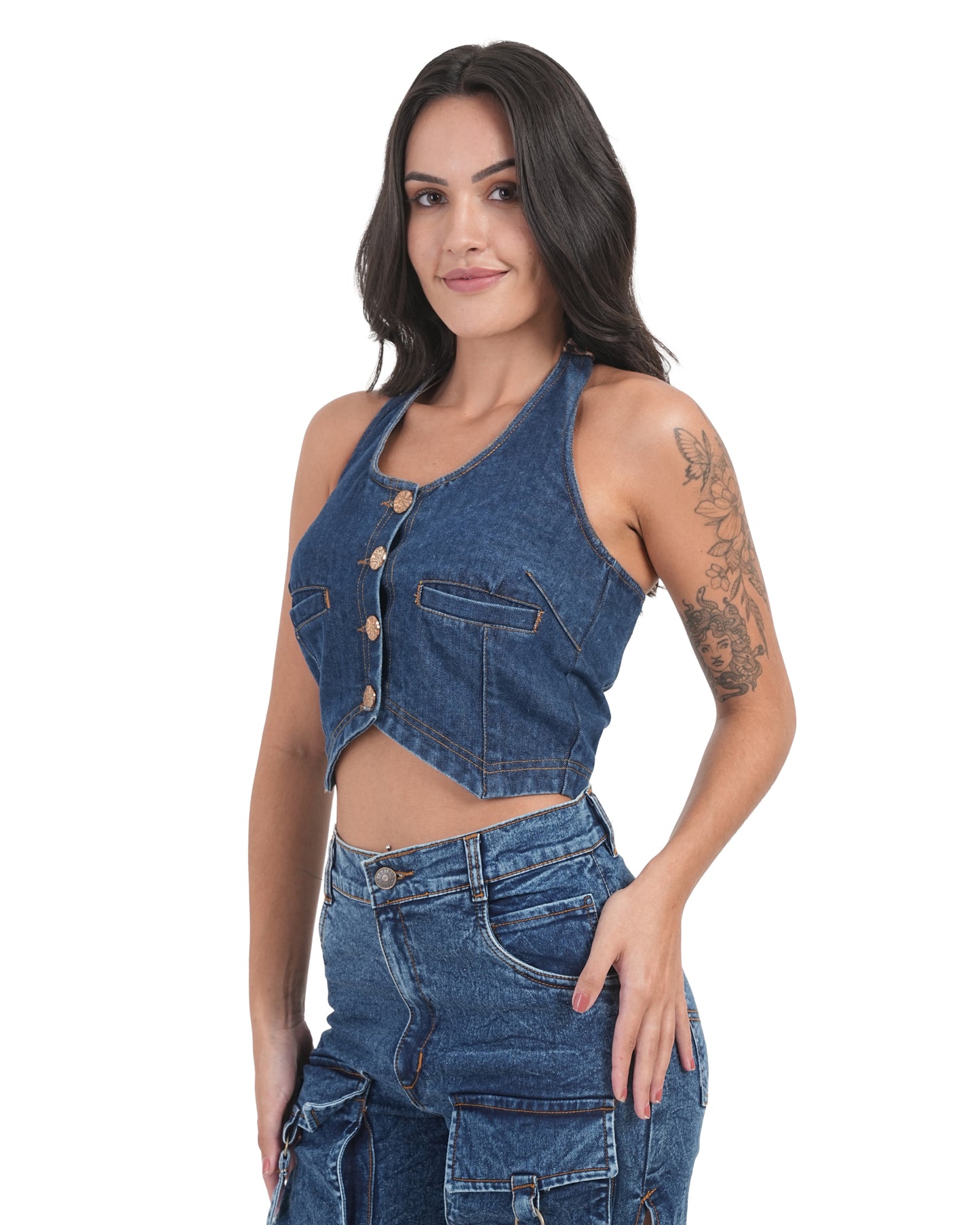 Chic Denim Halter Crop Top