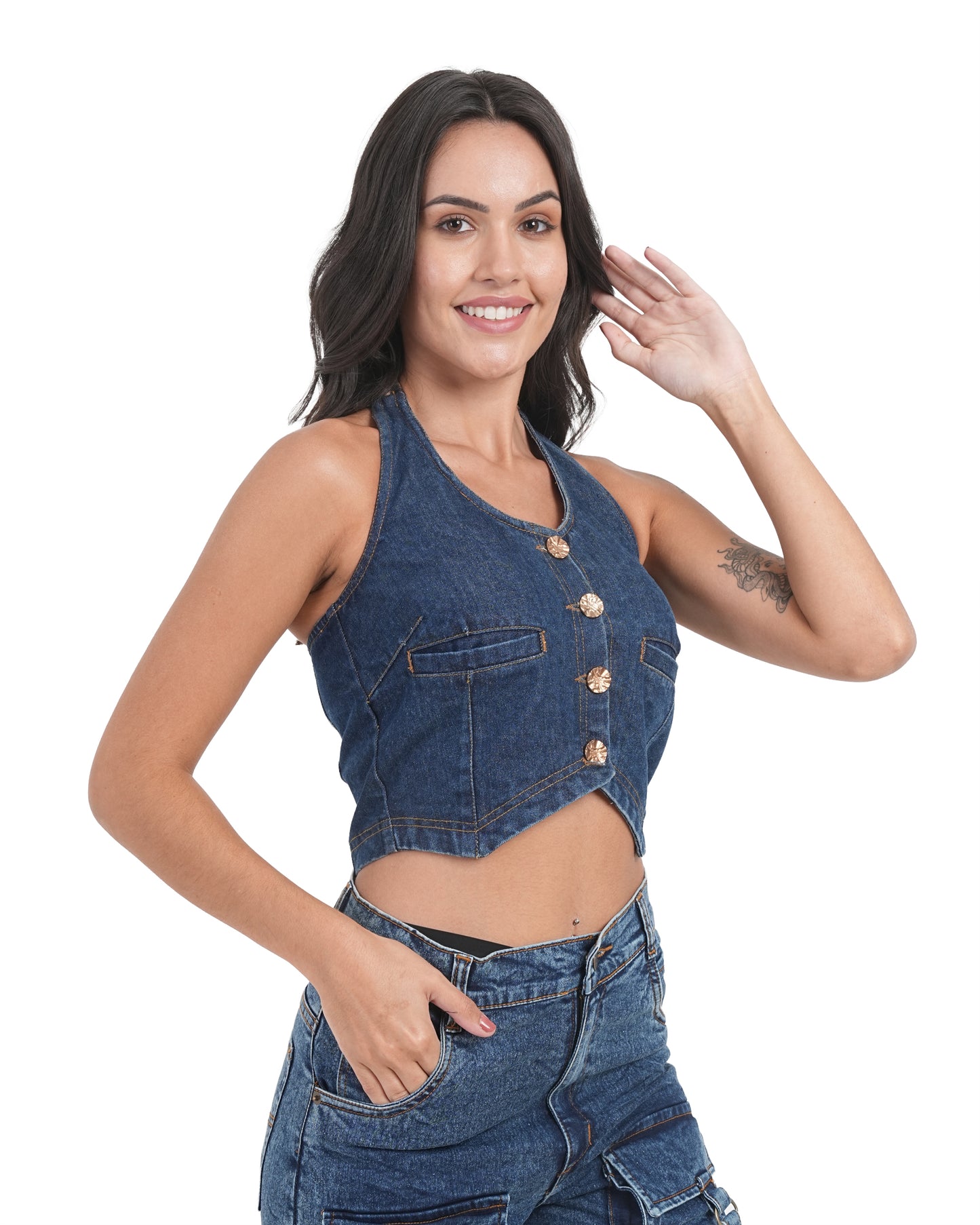 Chic Denim Halter Crop Top