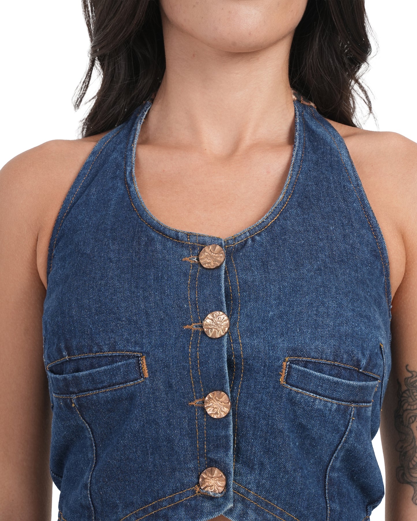 Chic Denim Halter Crop Top