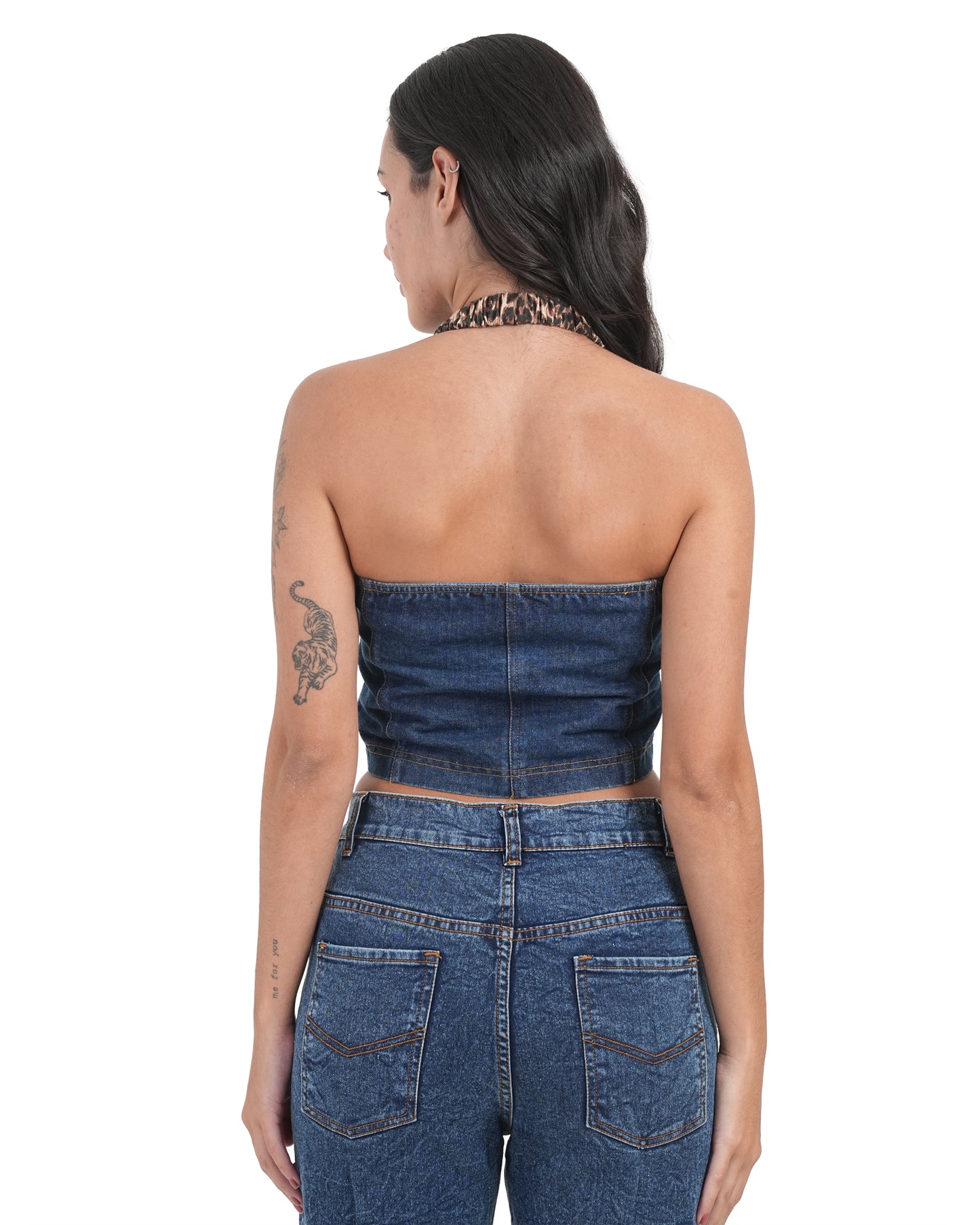 Chic Denim Halter Crop Top