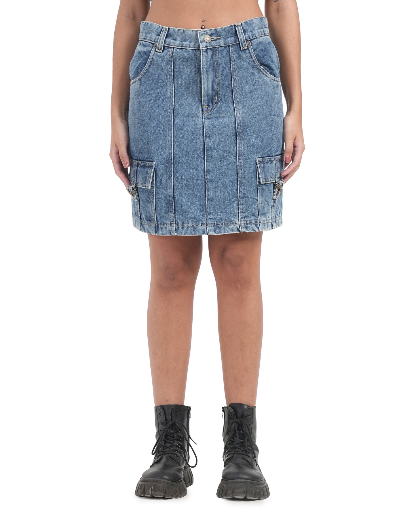 Vintage Wash Utility Denim Mini Skirt