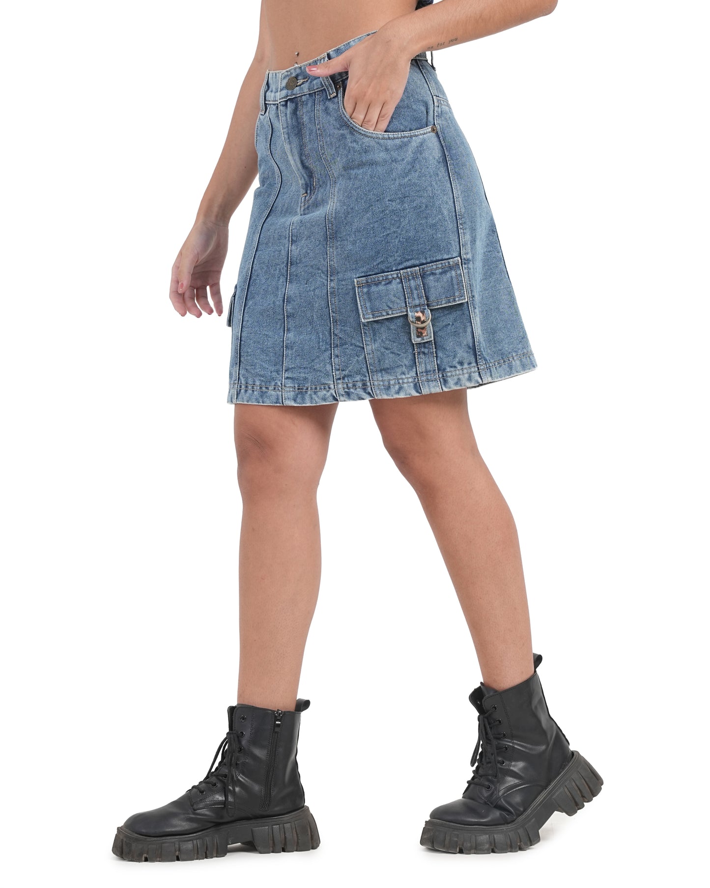 Vintage Wash Utility Denim Mini Skirt