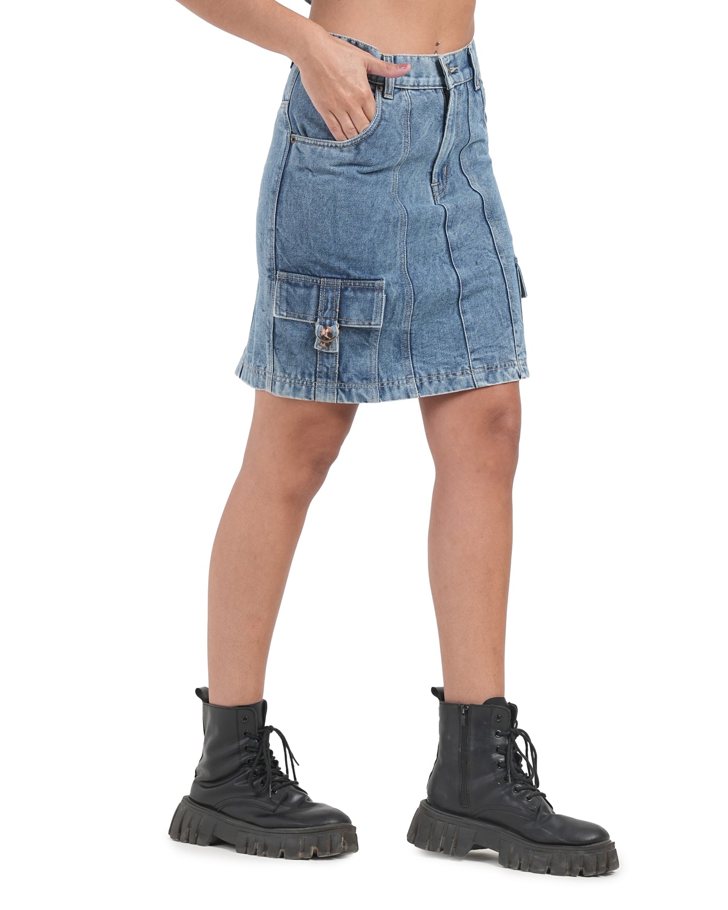 Vintage Wash Utility Denim Mini Skirt