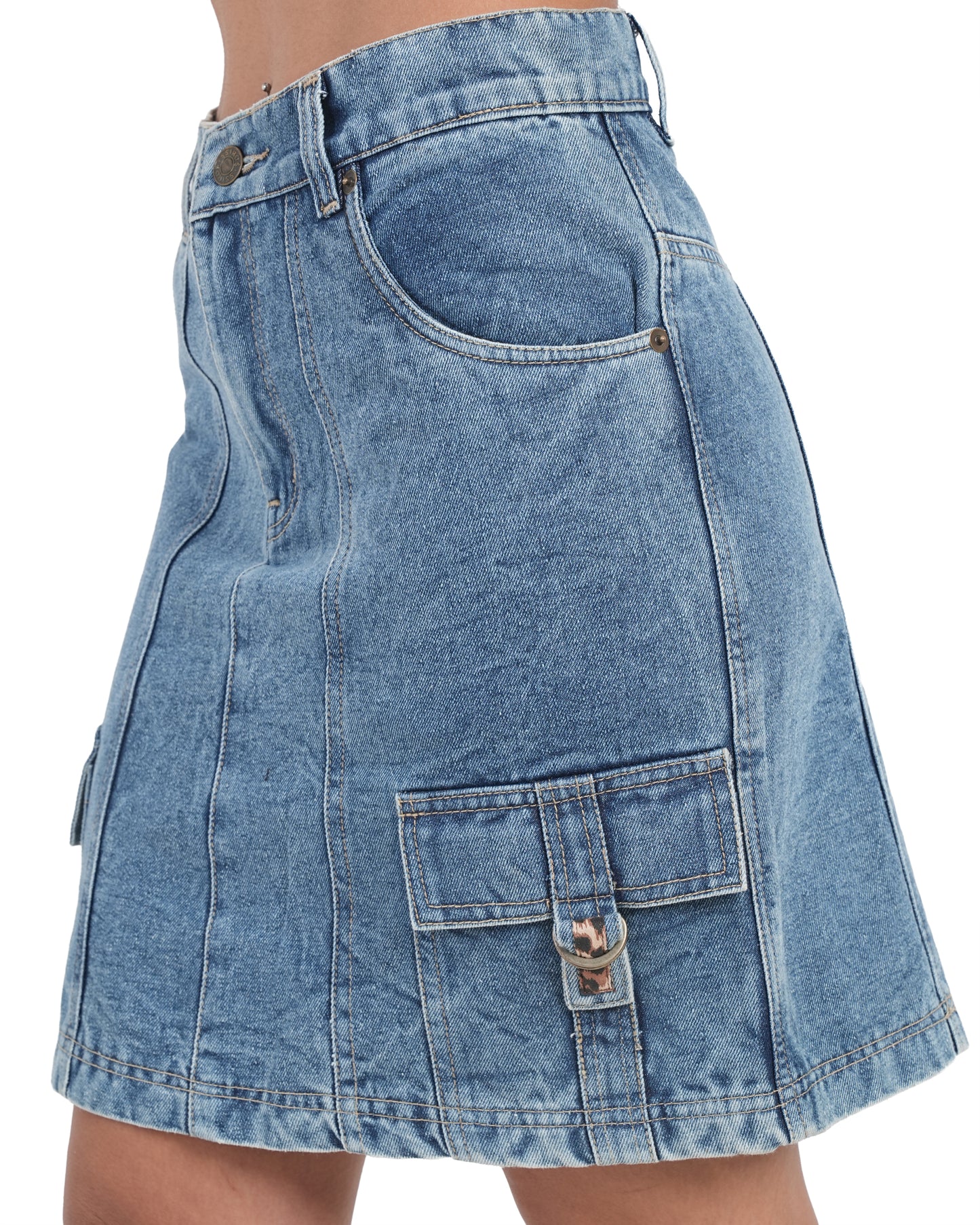 Vintage Wash Utility Denim Mini Skirt
