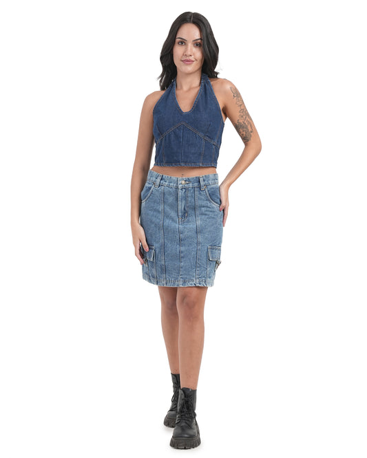 Vintage Wash Utility Denim Mini Skirt