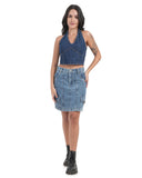 Vintage Wash Utility Denim Mini Skirt
