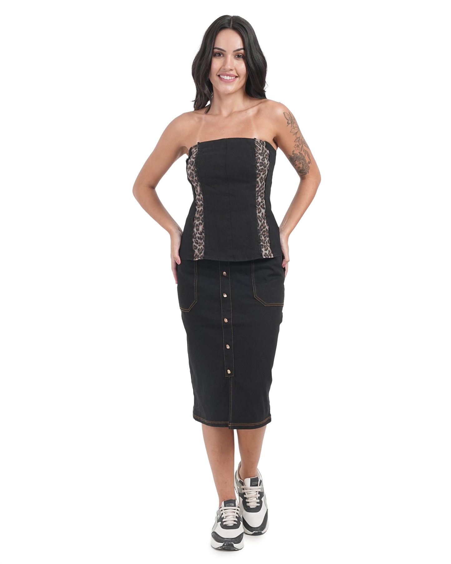 Classic Button-Front Denim Midi Skirt