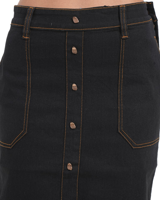 Classic Button-Front Denim Midi Skirt
