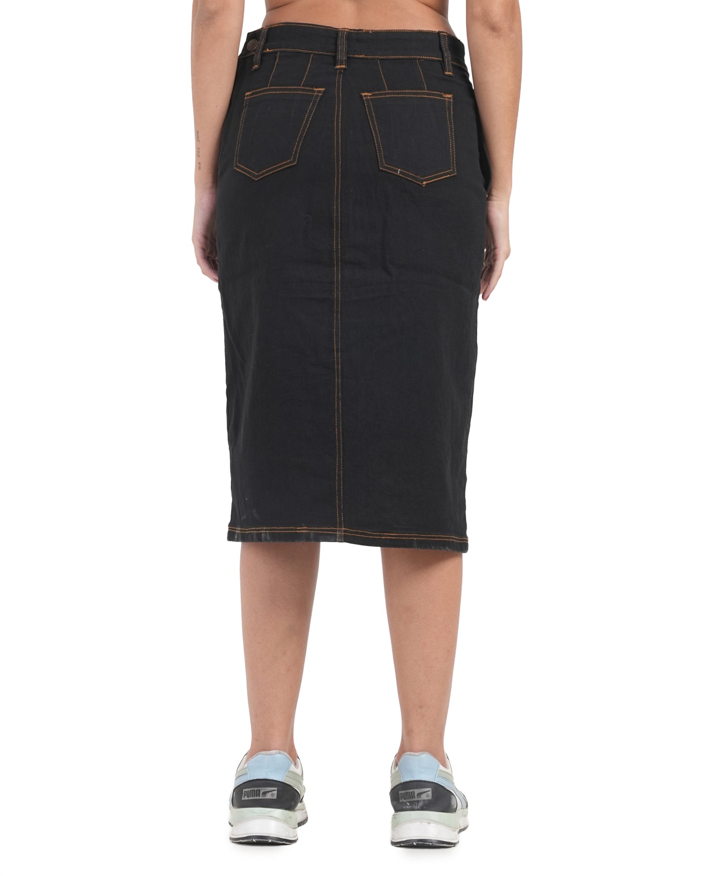 Classic Button-Front Denim Midi Skirt