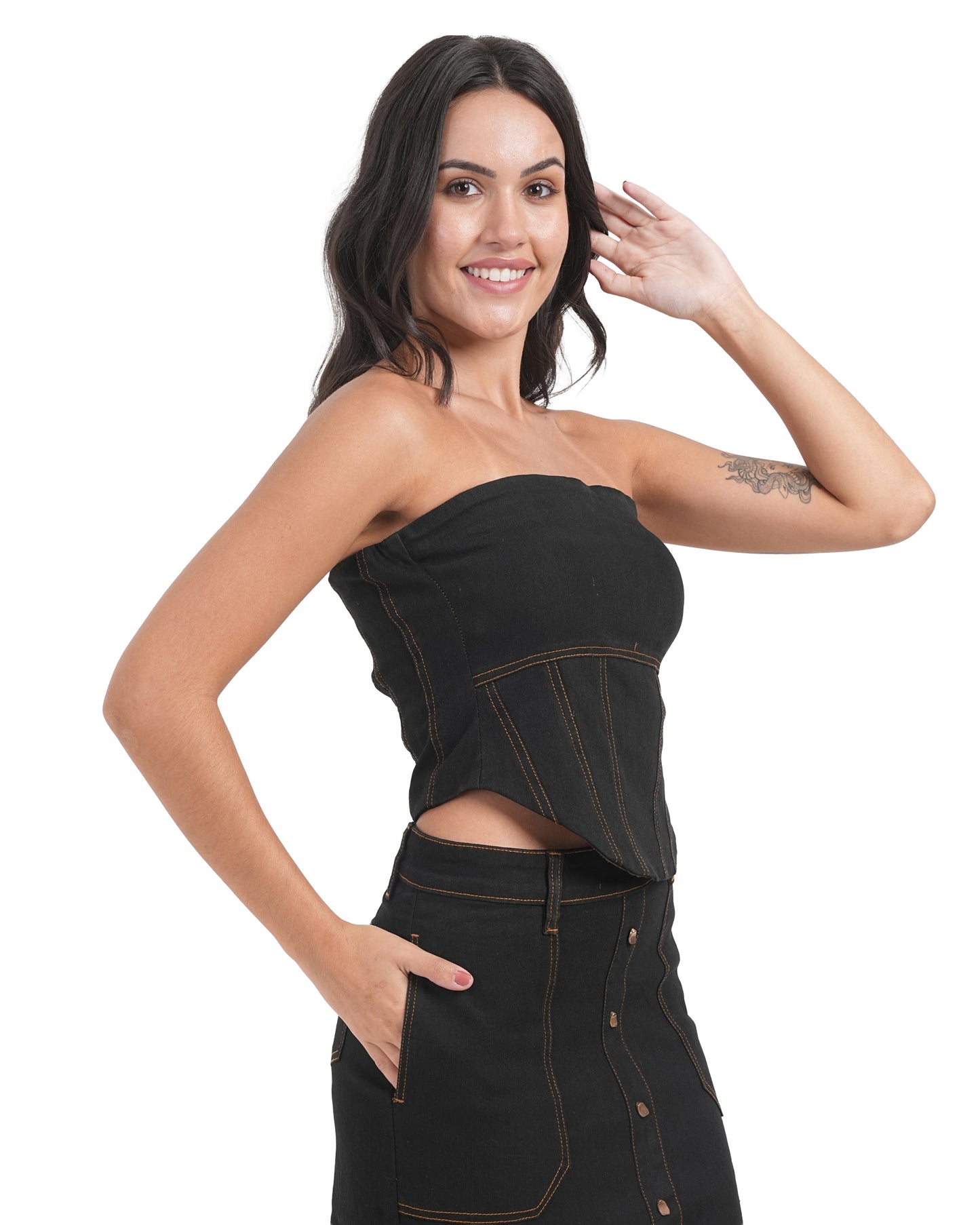 Structured Strapless Denim Corset Top