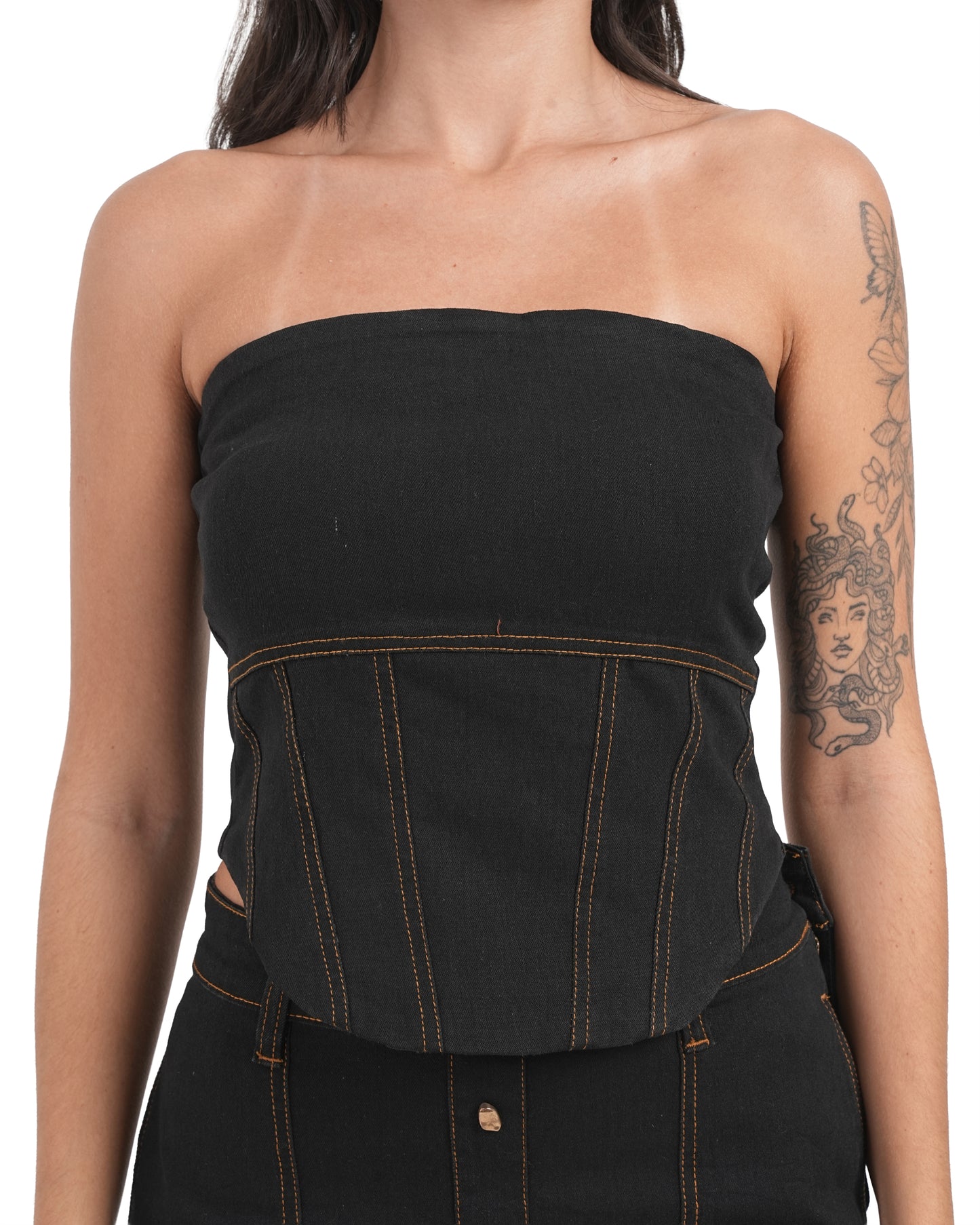 Structured Strapless Denim Corset Top