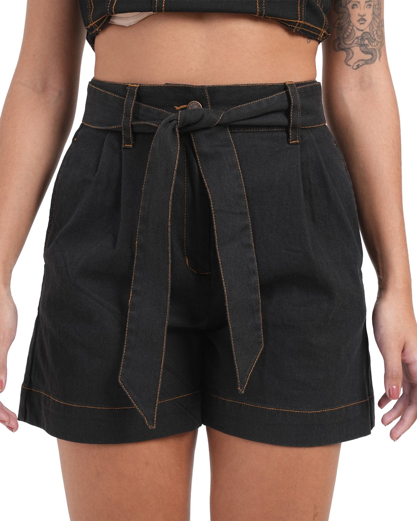High-Waist Tie-Up Denim Shorts