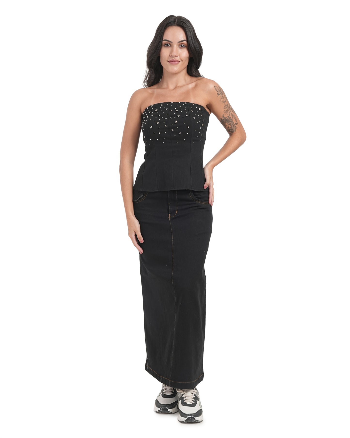Rhinestone Embellished Strapless Corset Top