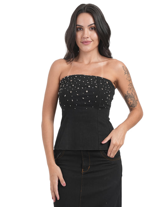 Rhinestone Embellished Strapless Corset Top