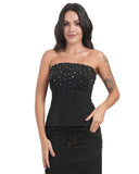 Rhinestone Embellished Strapless Corset Top