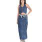 Leopard Belt Blue Denim Maxi Skirt