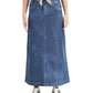 Leopard Belt Blue Denim Maxi Skirt