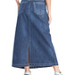 Leopard Belt Blue Denim Maxi Skirt