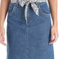 High-Waisted Tie-Belt Denim Midi Skirt