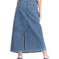 High-Waisted Tie-Belt Denim Midi Skirt